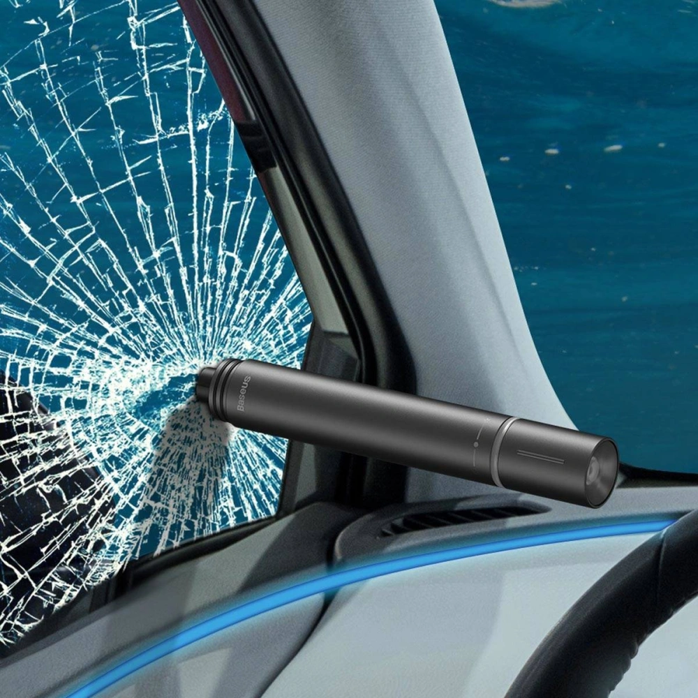 Akcesorium samochodowe 2w1 Baseus, młotek do szyb + latarka (czarne)