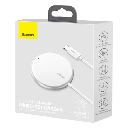 Buy Baseus Simple Mini magnetic induction wireless charger, MagSafe, 15W (white) - BSU2096WHT - {ean13} - Home Screen Store Europe