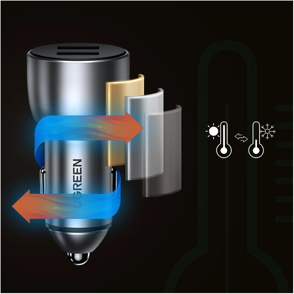 UGREEN ładowarka samochodowa 2x USB Quick Charge 3.0 36 W 3 A szary (CD213 60713)