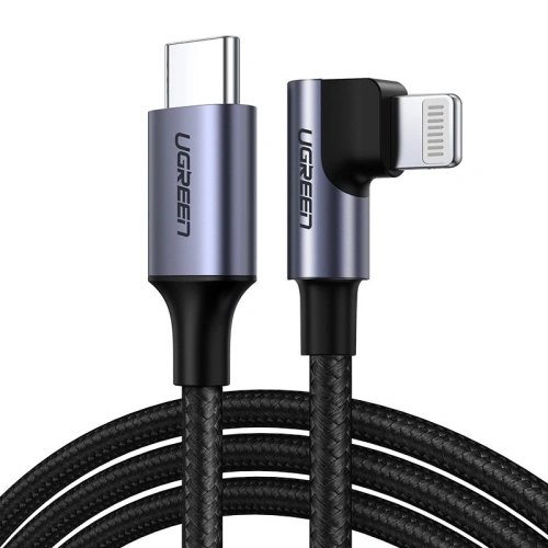 Kup UGREEN MFI cablu unghiular cu conector lateral USB Tip C - Lightning Power Delivery 3 A 1,5 m gri (60764 US305) - UGR703GRY - {ean13} - Sklep Home Screen