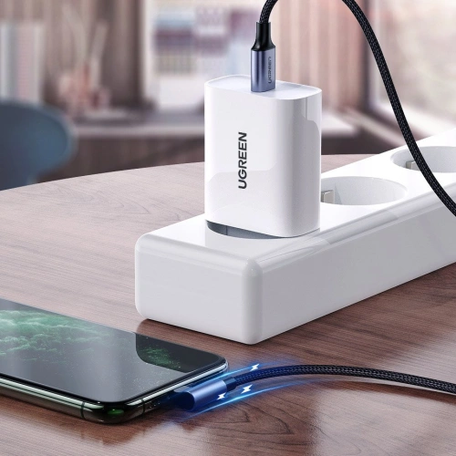 Kup UGREEN MFI kątowy kabel przewód z bocznym wtykiem USB Typ C - Lightning Power Delivery 3 A 1,5 m szary (60764 US305) - UGR703GRY - {ean13} - Sklep Home Screen