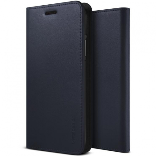 Etui VRS Design Genuine Leather Diary iPhone X Navy Blue