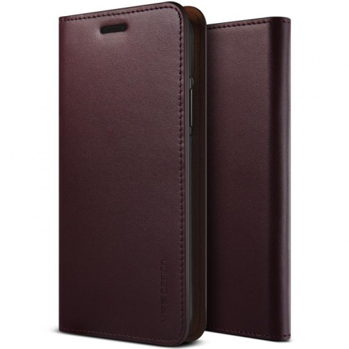 Etui VRS Design Genuine Leather Diary iPhone X Wine Red