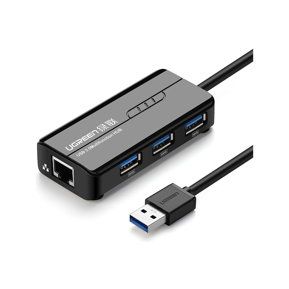 Ugreen rozdzielacz HUB 3x USB 3.0 zewnętrzna karta sieciowa RJ45 Giga Ethernet czarny (20265)