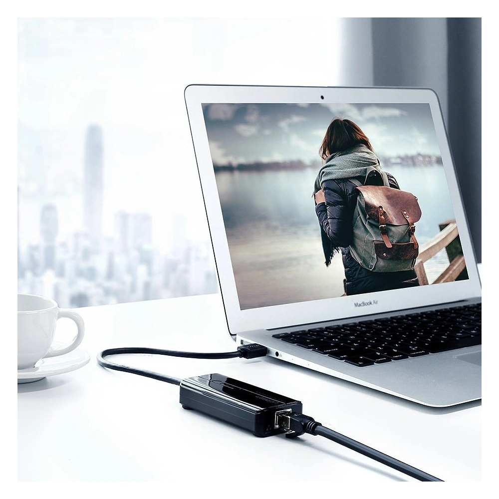 Ugreen rozdzielacz HUB 3x USB 3.0 zewnętrzna karta sieciowa RJ45 Giga Ethernet czarny (20265)