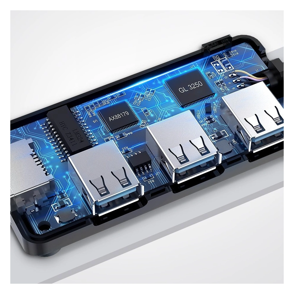 Ugreen rozdzielacz HUB 3x USB 3.0 zewnętrzna karta sieciowa RJ45 Giga Ethernet czarny (20265)