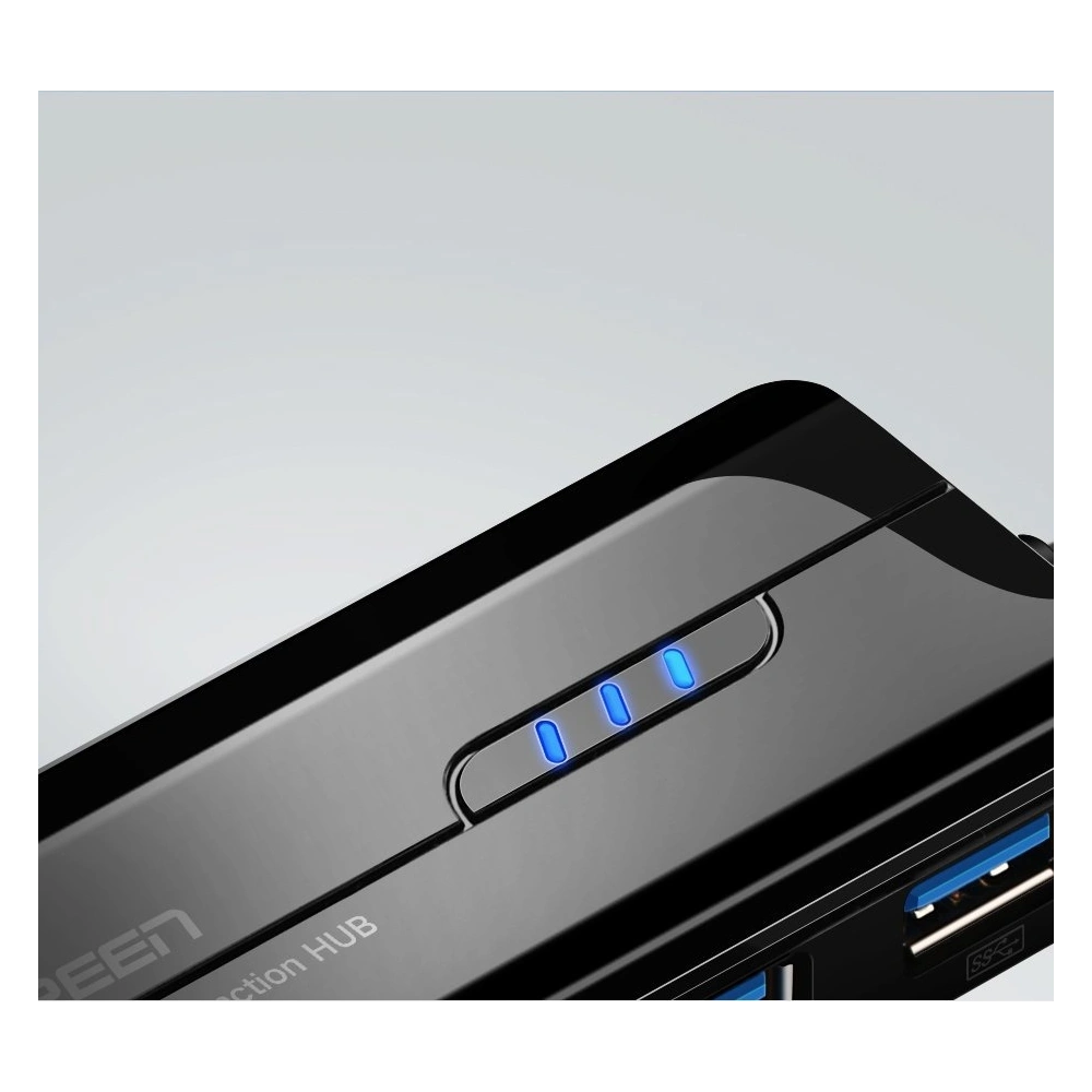 Ugreen rozdzielacz HUB 3x USB 3.0 zewnętrzna karta sieciowa RJ45 Giga Ethernet czarny (20265)