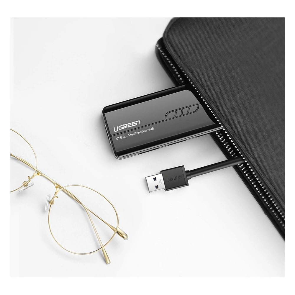 Ugreen rozdzielacz HUB 3x USB 3.0 zewnętrzna karta sieciowa RJ45 Giga Ethernet czarny (20265)