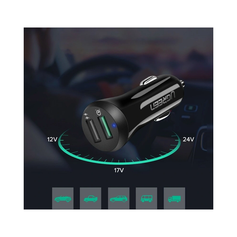 Ugreen ładowarka samochodowa Quick Charge 3.0 2x USB 30W 3A czarny (40309)