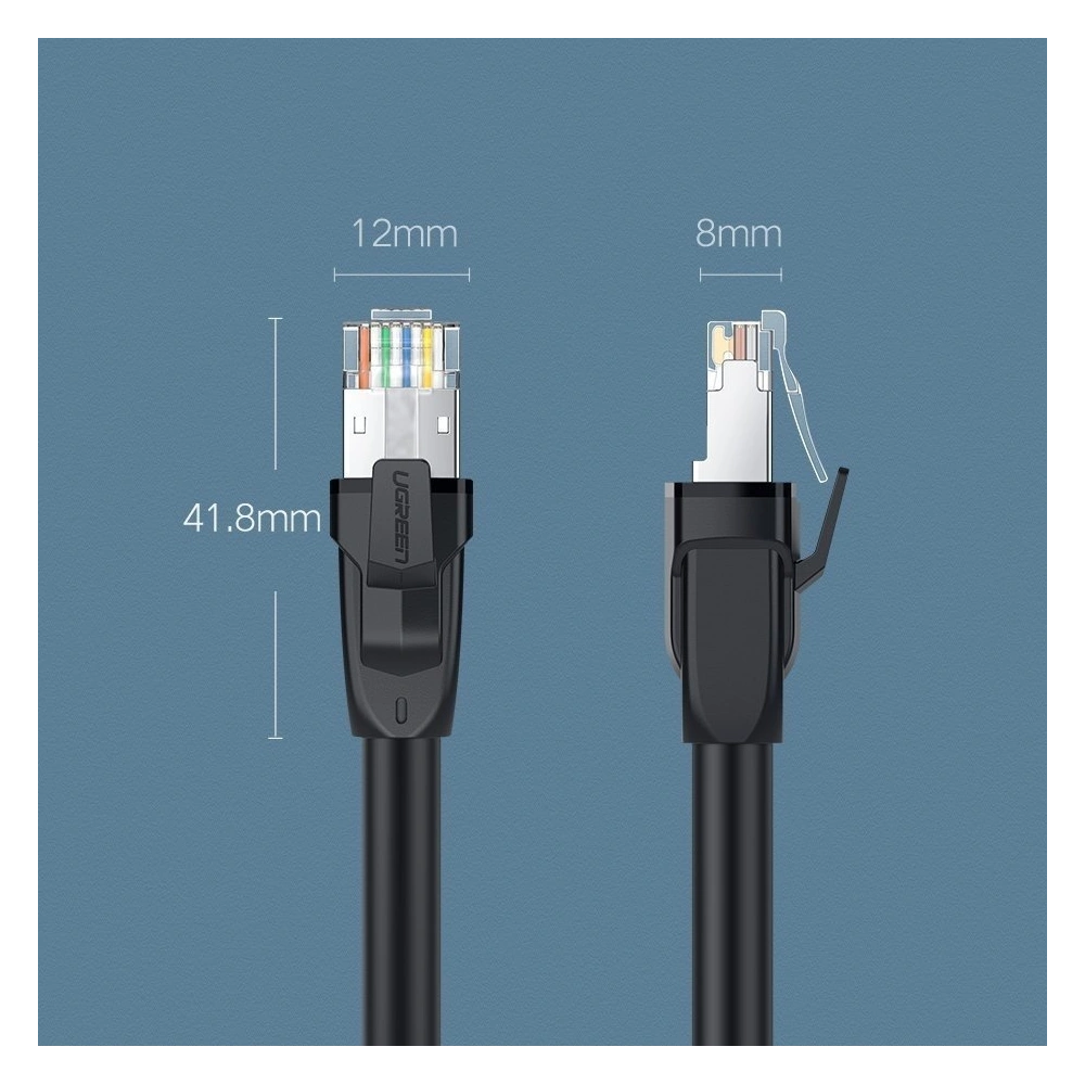 Ugreen kabel przewód internetowy sieciowy Ethernet patchcord RJ45 Cat 8 T568B 20 m czarny (80728 NW121)
