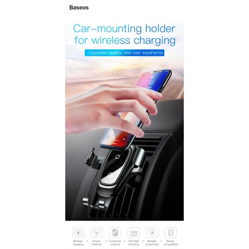 Kup Upevnění do auta s indukční nabíječkou Baseus Metal Gravity Car Mount Wireless Charger Black - BSU043 - {ean13} - Sklep Home Screen