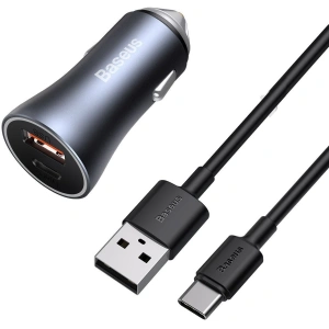 Kup Ładowarka samochodowa Baseus Golden Contactor Pro, USB + USB-C, QC4.0+, PD, SCP, 40W (szara) + kabel USB do USB-C 1m (czarny) - BSU2166BLK - {ean13} - Sklep Home Screen