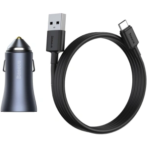 Kup Ładowarka samochodowa Baseus Golden Contactor Pro, USB + USB-C, QC4.0+, PD, SCP, 40W (szara) + kabel USB do USB-C 1m (czarny) - BSU2166BLK - {ean13} - Sklep Home Screen