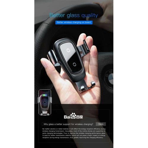 Kup Uchwyt samochodowy z ładowarką indukcyjną Baseus Metal Gravity Car Mount Wireless Charger Black - BSU043 - {ean13} - Sklep Home Screen