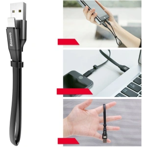 Baseus Nimble Flat Portable USB / Lightning Cable with Buckle 2A 0,23M black (CALMBJ-B01)