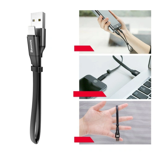 Buy Baseus Nimble Flat Portable USB / Lightning Cable with Buckle 2A 0,23M black (CALMBJ-B01) - BSU2255BLK - {ean13} - Home Screen Store Europe