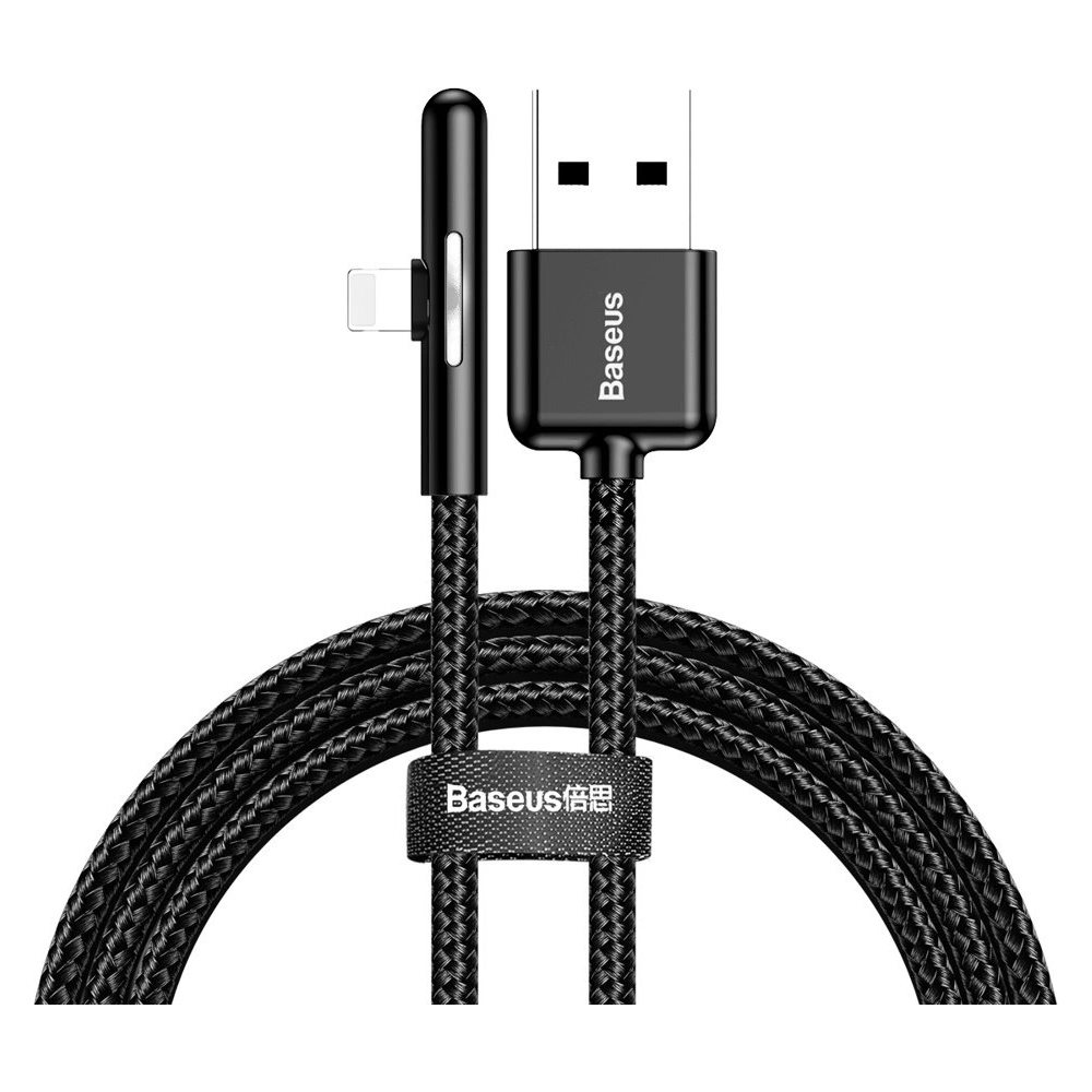 Baseus kątowy nylonowy kabel przewód USB Lightning dla graczy 2.4A 1m czarny (CAL7C-A01)
