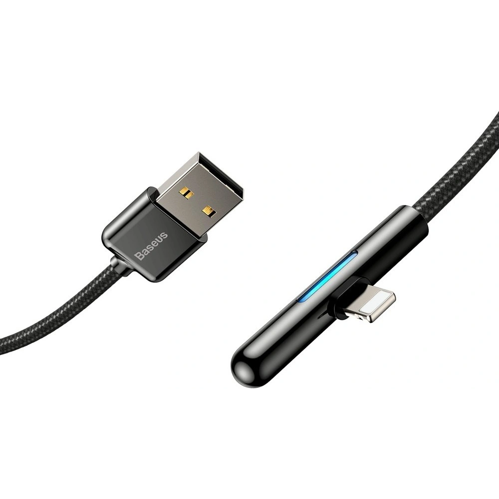 Baseus kątowy nylonowy kabel przewód USB Lightning dla graczy 2.4A 1m czarny (CAL7C-A01)