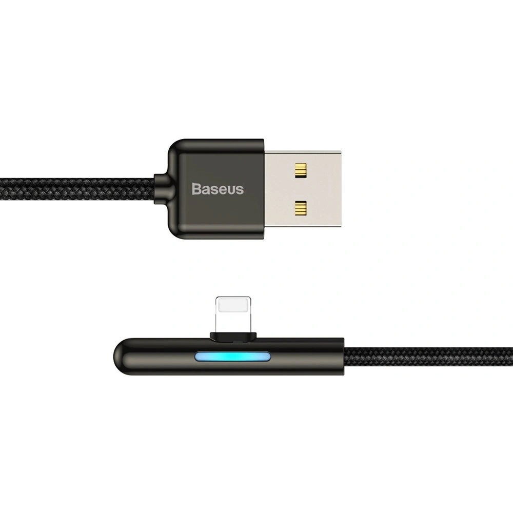 Baseus kątowy nylonowy kabel przewód USB Lightning dla graczy 2.4A 1m czarny (CAL7C-A01)