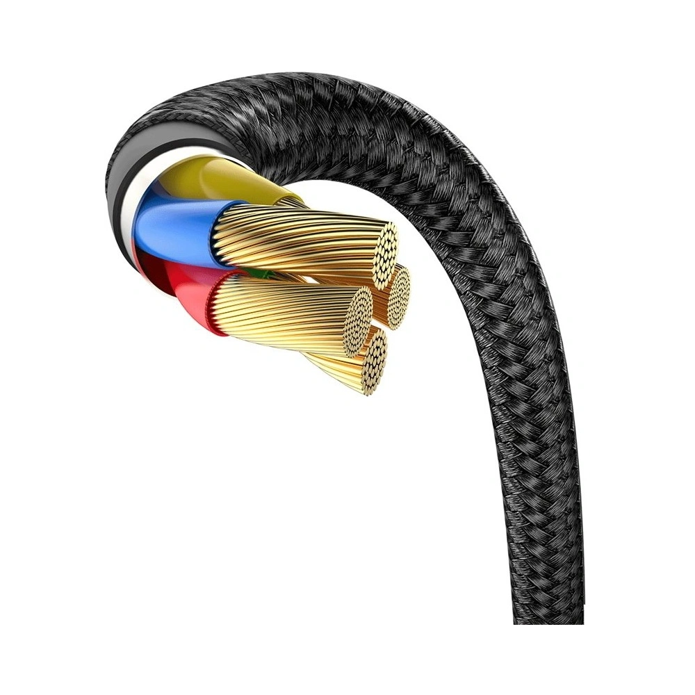 Baseus kątowy nylonowy kabel przewód USB Lightning dla graczy 2.4A 1m czarny (CAL7C-A01)