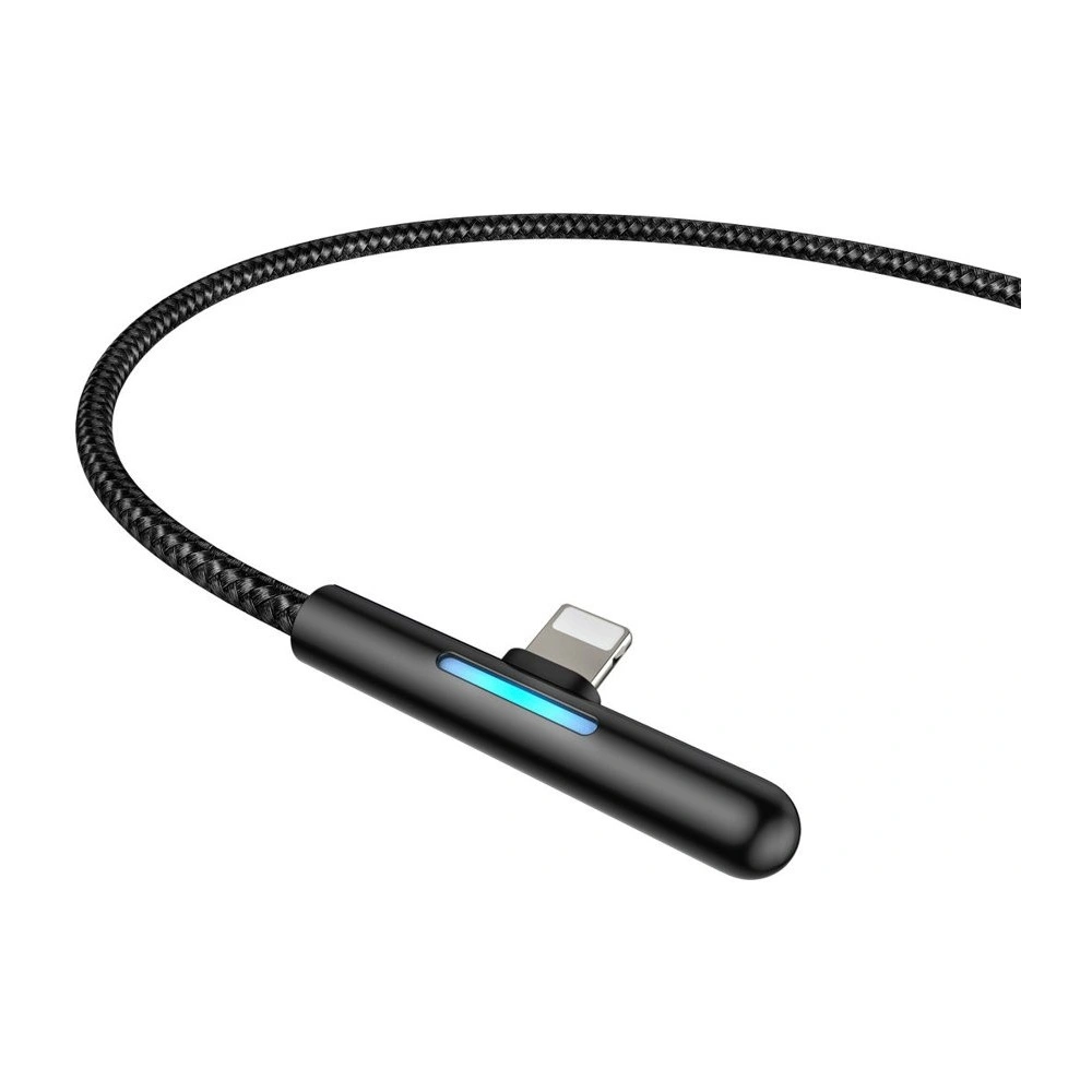 Baseus kątowy nylonowy kabel przewód USB Lightning dla graczy 2.4A 1m czarny (CAL7C-A01)