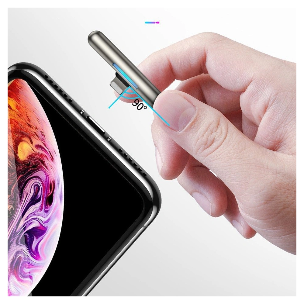 Baseus kątowy nylonowy kabel przewód USB Lightning dla graczy 2.4A 1m czarny (CAL7C-A01)