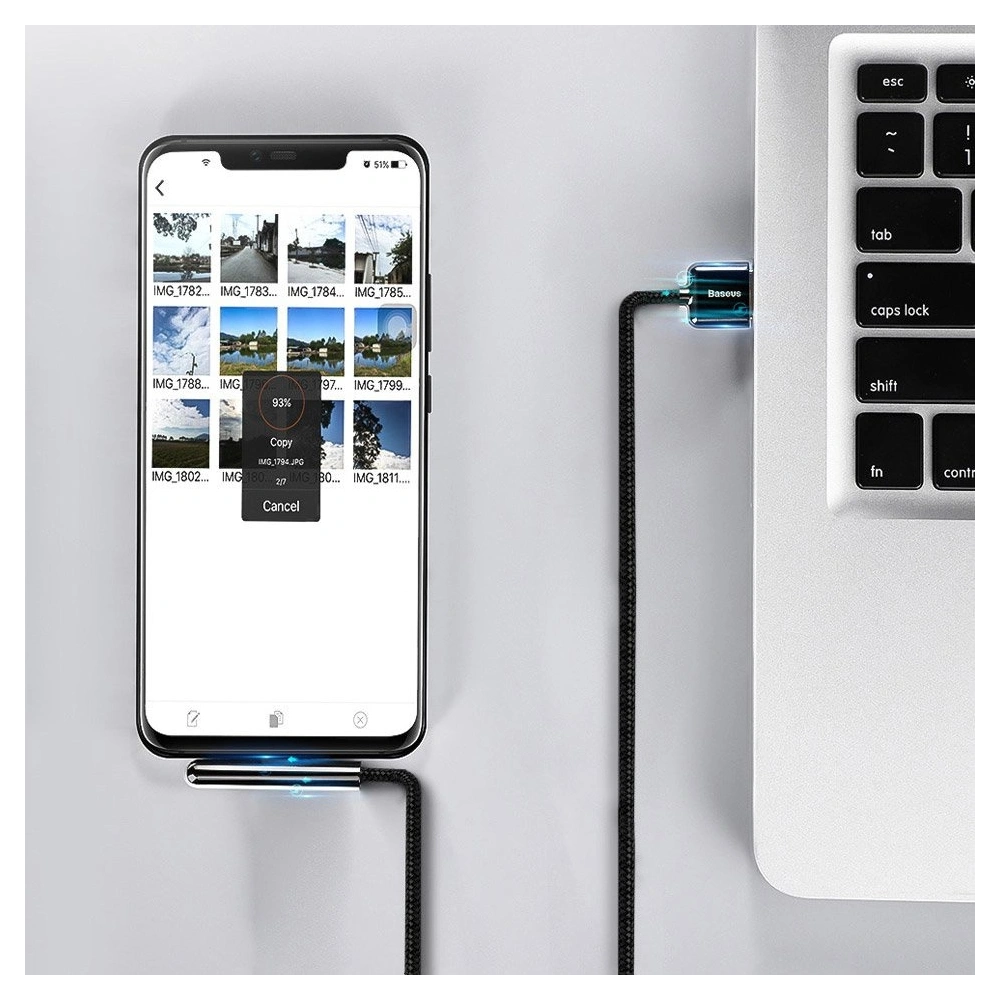 Baseus kątowy nylonowy kabel przewód USB Lightning dla graczy 2.4A 1m czarny (CAL7C-A01)