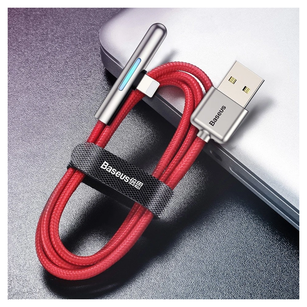 Baseus kątowy nylonowy kabel przewód USB Lightning dla graczy 2.4A 1m czarny (CAL7C-A01)