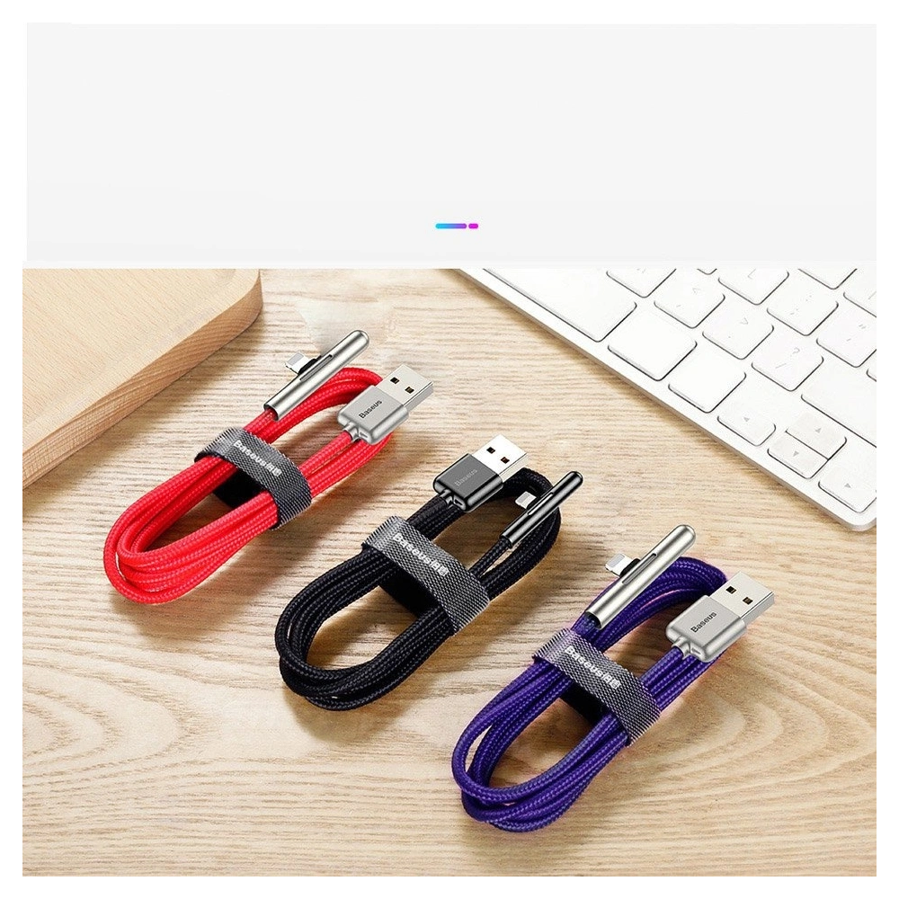 Baseus kątowy nylonowy kabel przewód USB Lightning dla graczy 2.4A 1m czarny (CAL7C-A01)