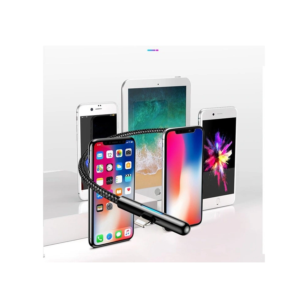 Baseus kątowy nylonowy kabel przewód USB Lightning dla graczy 2.4A 1m czarny (CAL7C-A01)