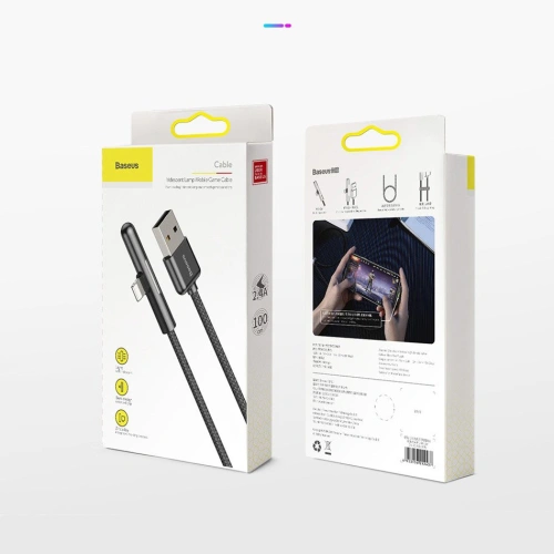 Kup Baseus úhlový nylonový kabel USB Lightning pro hráče 1.5A 2m černý (CAL7C-B01) - BSU2285BLK - {ean13} - Sklep Home Screen