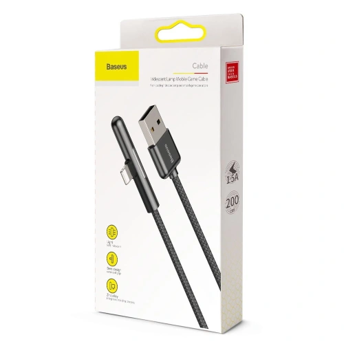 Kup Baseus úhlový nylonový kabel USB Lightning pro hráče 1.5A 2m černý (CAL7C-B01) - BSU2285BLK - {ean13} - Sklep Home Screen