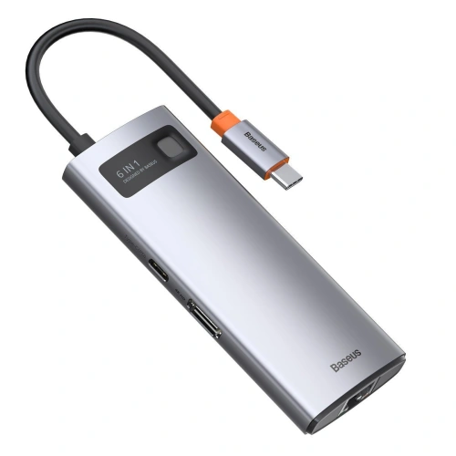 Kup Hub 6w1 Baseus Metal Gleam Series, USB-C do 3x USB 3.0 + HDMI + USB-C PD + Ethernet RJ45 - BSU2372 - {ean13} - Sklep Home Screen