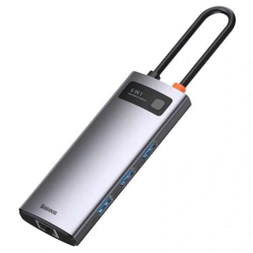 Kup Hub 6w1 Baseus Metal Gleam Series, USB-C do 3x USB 3.0 + HDMI + USB-C PD + Ethernet RJ45 - BSU2372 - {ean13} - Sklep Home Screen