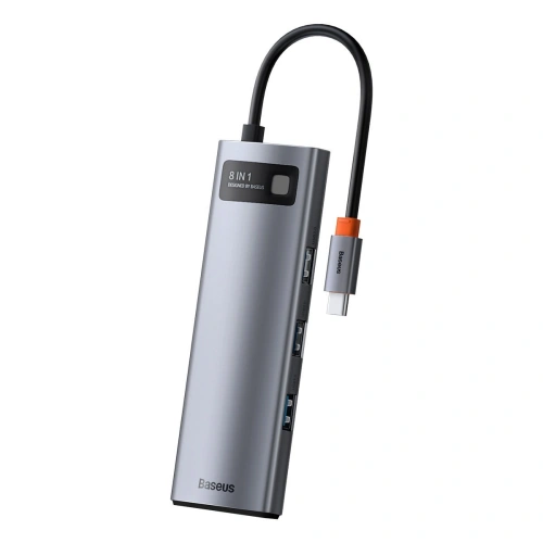 Kup Hub 8w1 Baseus Metal Gleam Series, USB-C do 3x USB 3.0 + HDMI + USB-C PD + Ethernet RJ45 + microSD/SD - BSU2373 - {ean13} - Sklep Home Screen
