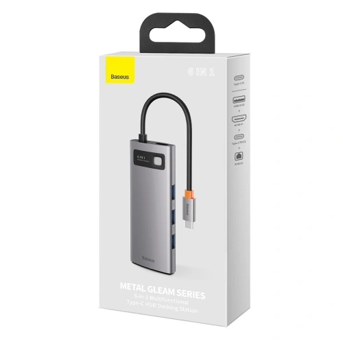 Kup Hub 6w1 Baseus Metal Gleam Series, USB-C do 3x USB 3.0 + HDMI + USB-C PD + Ethernet RJ45 - BSU2372 - {ean13} - Sklep Home Screen