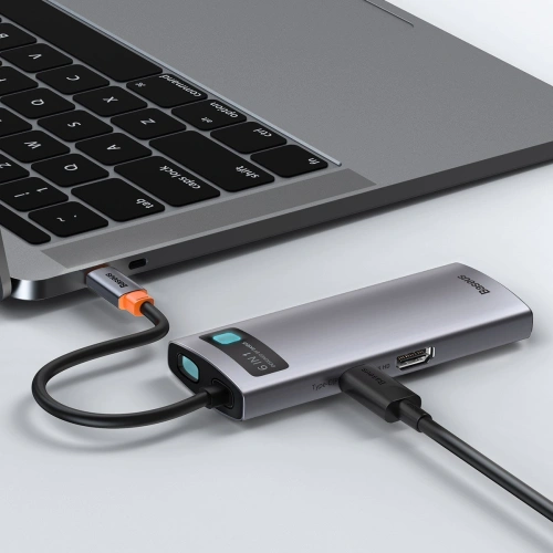 Kup Hub 6w1 Baseus Metal Gleam Series, USB-C do 3x USB 3.0 + HDMI + USB-C PD + Ethernet RJ45 - BSU2372 - {ean13} - Sklep Home Screen