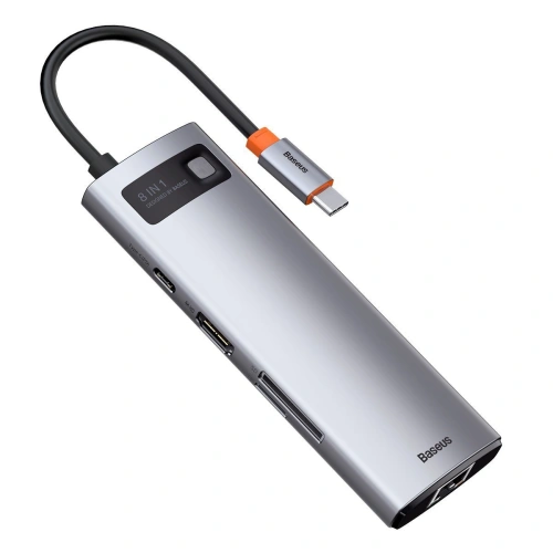 Kup Hub 8w1 Baseus Metal Gleam Series, USB-C do 3x USB 3.0 + HDMI + USB-C PD + Ethernet RJ45 + microSD/SD - BSU2373 - {ean13} - Sklep Home Screen