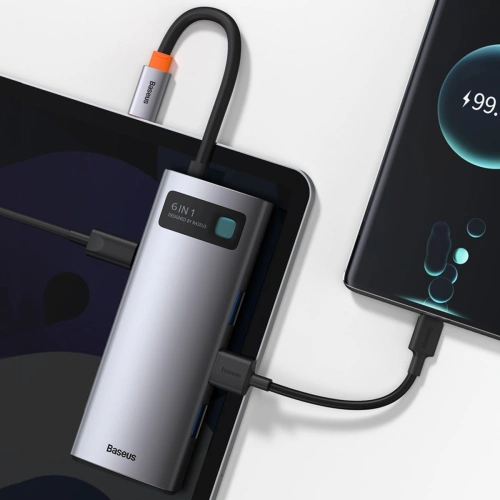 Kup Hub 6w1 Baseus Metal Gleam Series, USB-C do 3x USB 3.0 + HDMI + USB-C PD + Ethernet RJ45 - BSU2372 - {ean13} - Sklep Home Screen