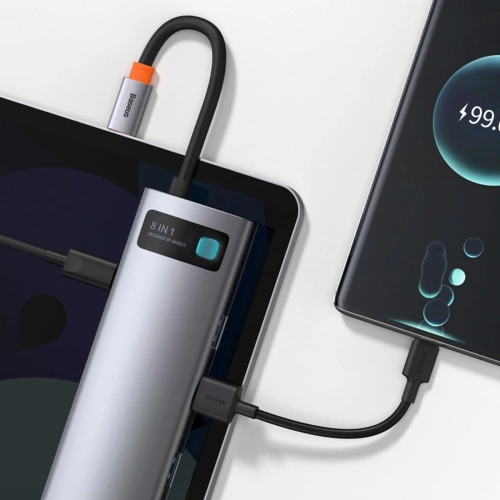 Kup Hub 8w1 Baseus Metal Gleam Series, USB-C do 3x USB 3.0 + HDMI + USB-C PD + Ethernet RJ45 + microSD/SD - BSU2373 - {ean13} - Sklep Home Screen