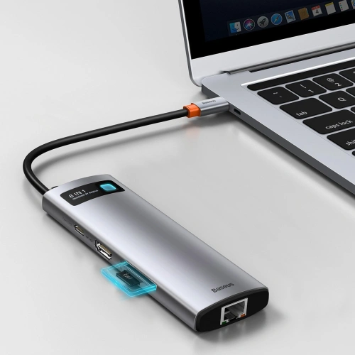 Kup Hub 8w1 Baseus Metal Gleam Series, USB-C do 3x USB 3.0 + HDMI + USB-C PD + Ethernet RJ45 + microSD/SD - BSU2373 - {ean13} - Sklep Home Screen