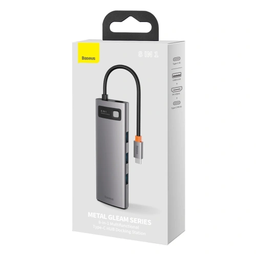 Kup Hub 8w1 Baseus Metal Gleam Series, USB-C do 3x USB 3.0 + HDMI + USB-C PD + Ethernet RJ45 + microSD/SD - BSU2373 - {ean13} - Sklep Home Screen