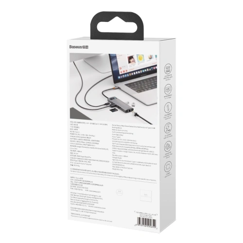 Kup Hub 8w1 Baseus Metal Gleam Series, USB-C do 3x USB 3.0 + HDMI + USB-C PD + Ethernet RJ45 + microSD/SD - BSU2373 - {ean13} - Sklep Home Screen
