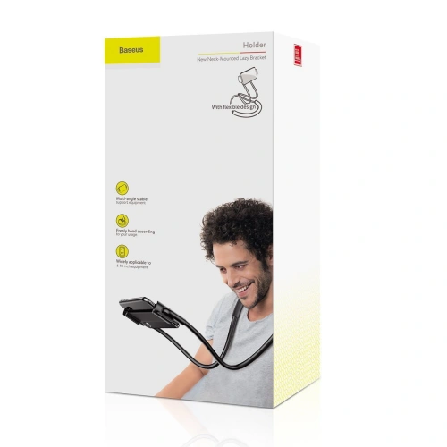 Kup Uchwyt Baseus Neck-Mounted Lazy Bracket na szyję, do telefonów i tabletów 4-10" (czarny) - BSU2374BLK - {ean13} - Sklep Home Screen