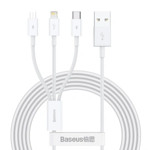 Kabel USB 3w1 Baseus Superior Series, USB do micro USB / USB-C / Lightning, 3.5A, 1.2m (bílý)