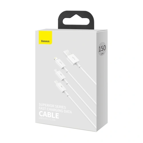 Kup Cablul USB 3w1 Baseus Superior Series, USB la micro USB / USB-C / Lightning, 3.5A, 1.2m (alb) - BSU2381WHT - {ean13} - Sklep Home Screen