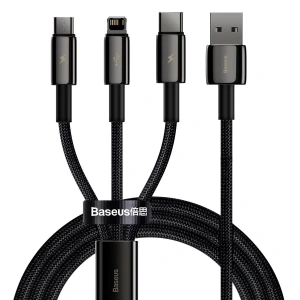 Kabel USB 3w1 Baseus Tungsten Gold, USB do micro USB / USB-C / Lightning, 3.5A, 1.5m (černý)