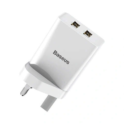 Kup Baseus încărcător de rețea 2x USB 2.1A 10,5W (priză UK) alb (CCFS-S02) - BSU2401WHT - {ean13} - Sklep Home Screen