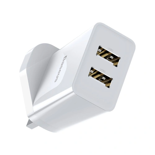 Kup Baseus încărcător de rețea 2x USB 2.1A 10,5W (priză UK) alb (CCFS-S02) - BSU2401WHT - {ean13} - Sklep Home Screen
