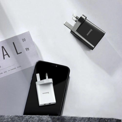 Kup Baseus încărcător de rețea 2x USB 2.1A 10,5W (priză UK) alb (CCFS-S02) - BSU2401WHT - {ean13} - Sklep Home Screen